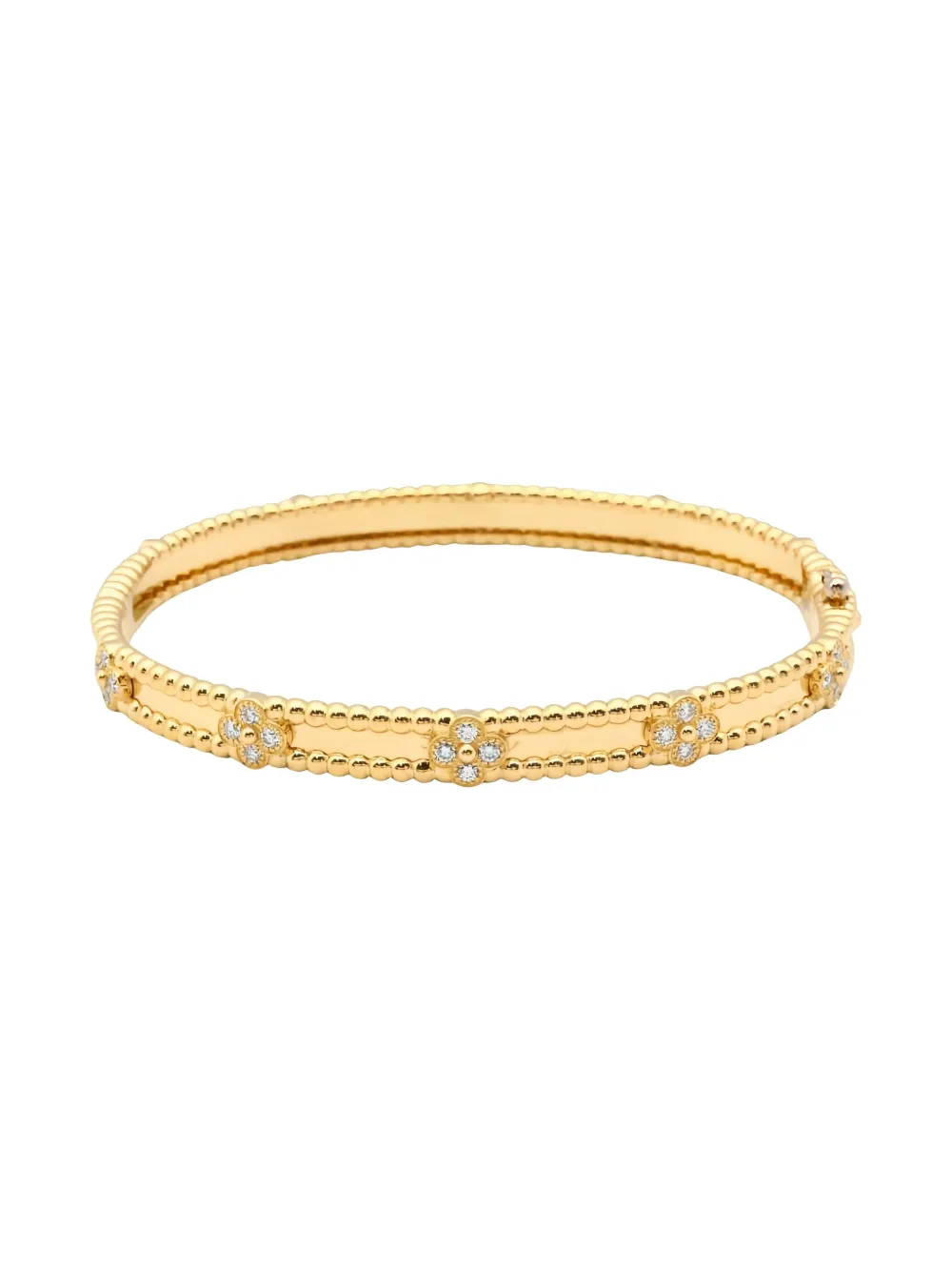 Pre-owned Van Cleef & Arpels 2010s 18k Yellow Gold Diamond Perlée Sweet Clover Bracelet