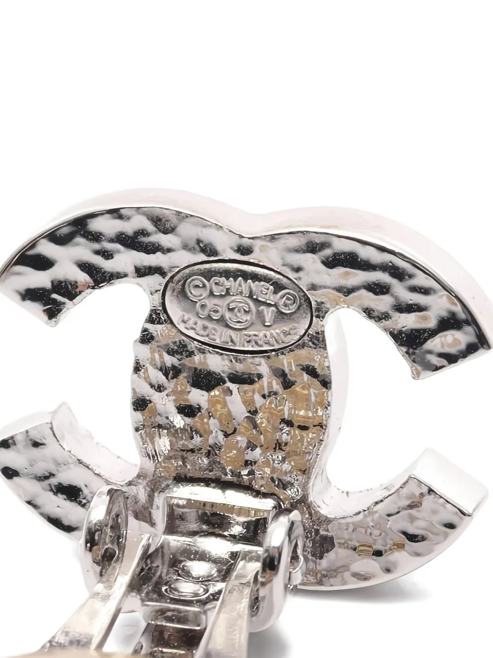 Pre-owned Chanel Coco Mark Faux Pearl Earrings In Silver