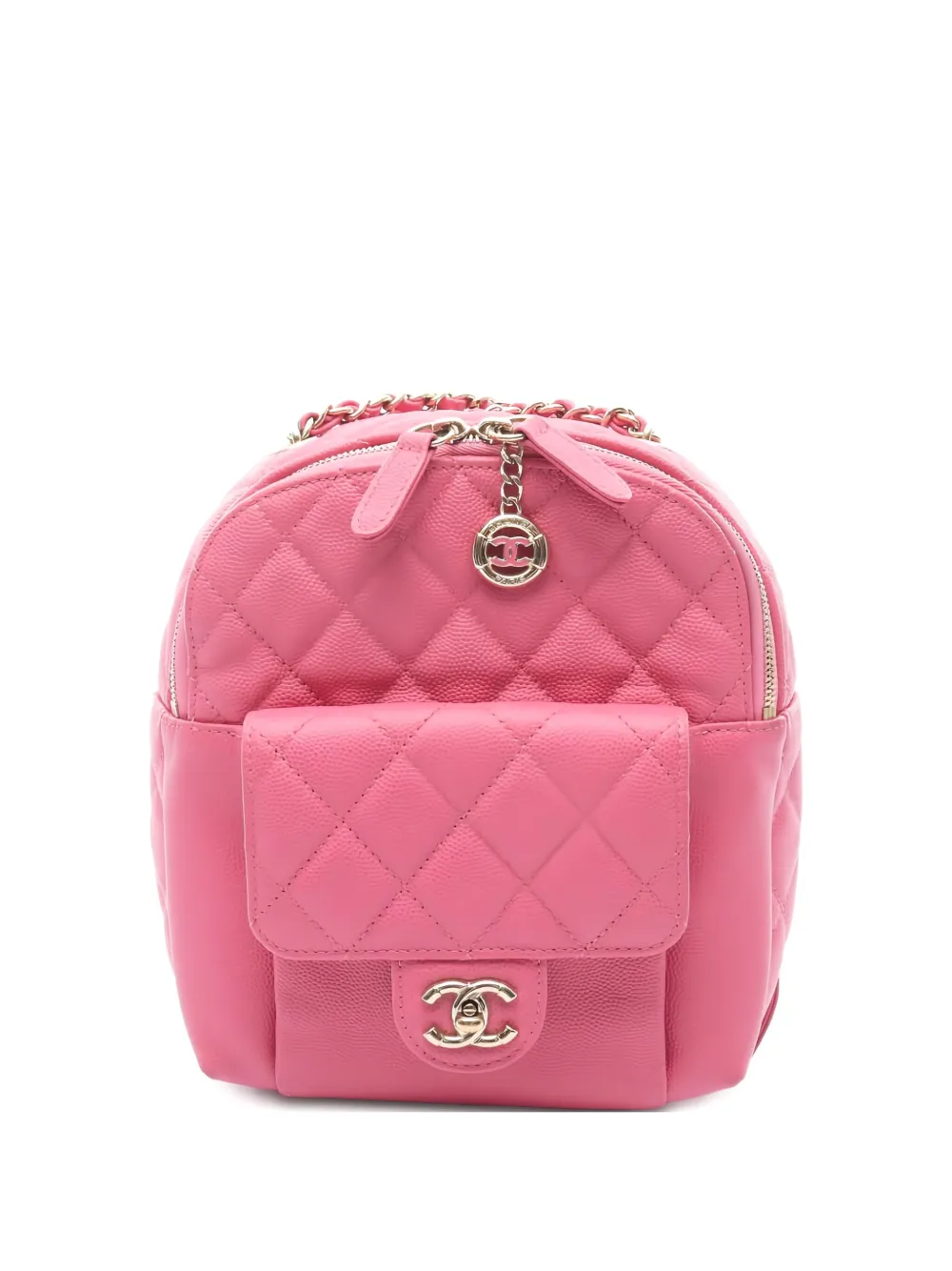 Pre-owned Chanel Chain-detail Diamond-quilted Backpack In Pink
