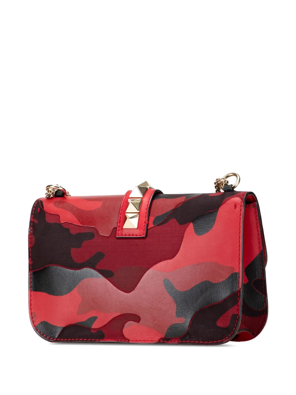 Pre-owned Valentino Garavani 2000-2017 Medium Nappa And Canvas Camouflage Rockstud Glam Lock Crossbody Bag In Red