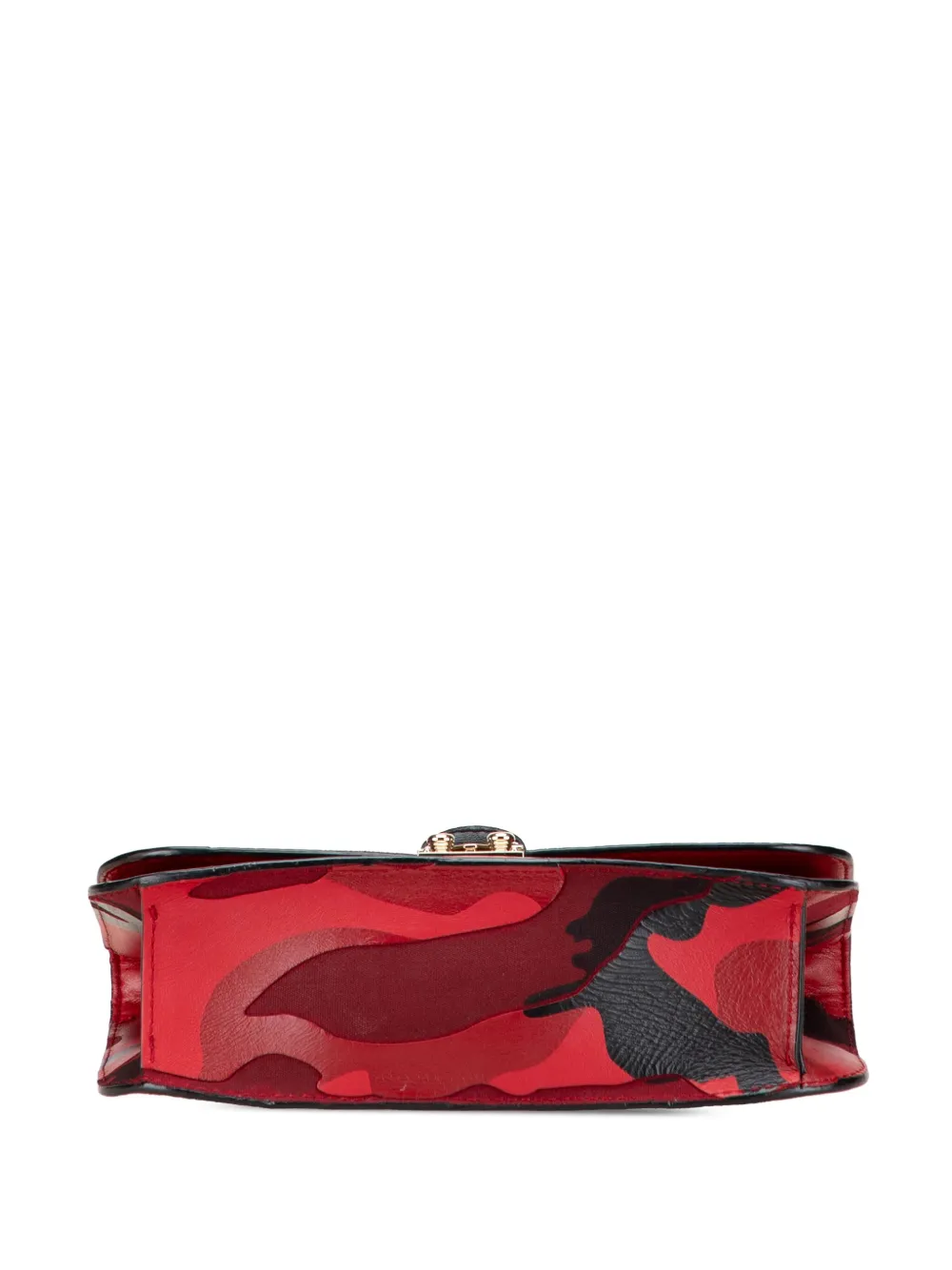 Pre-owned Valentino Garavani 2000-2017 Medium Nappa And Canvas Camouflage Rockstud Glam Lock Crossbody Bag In Red