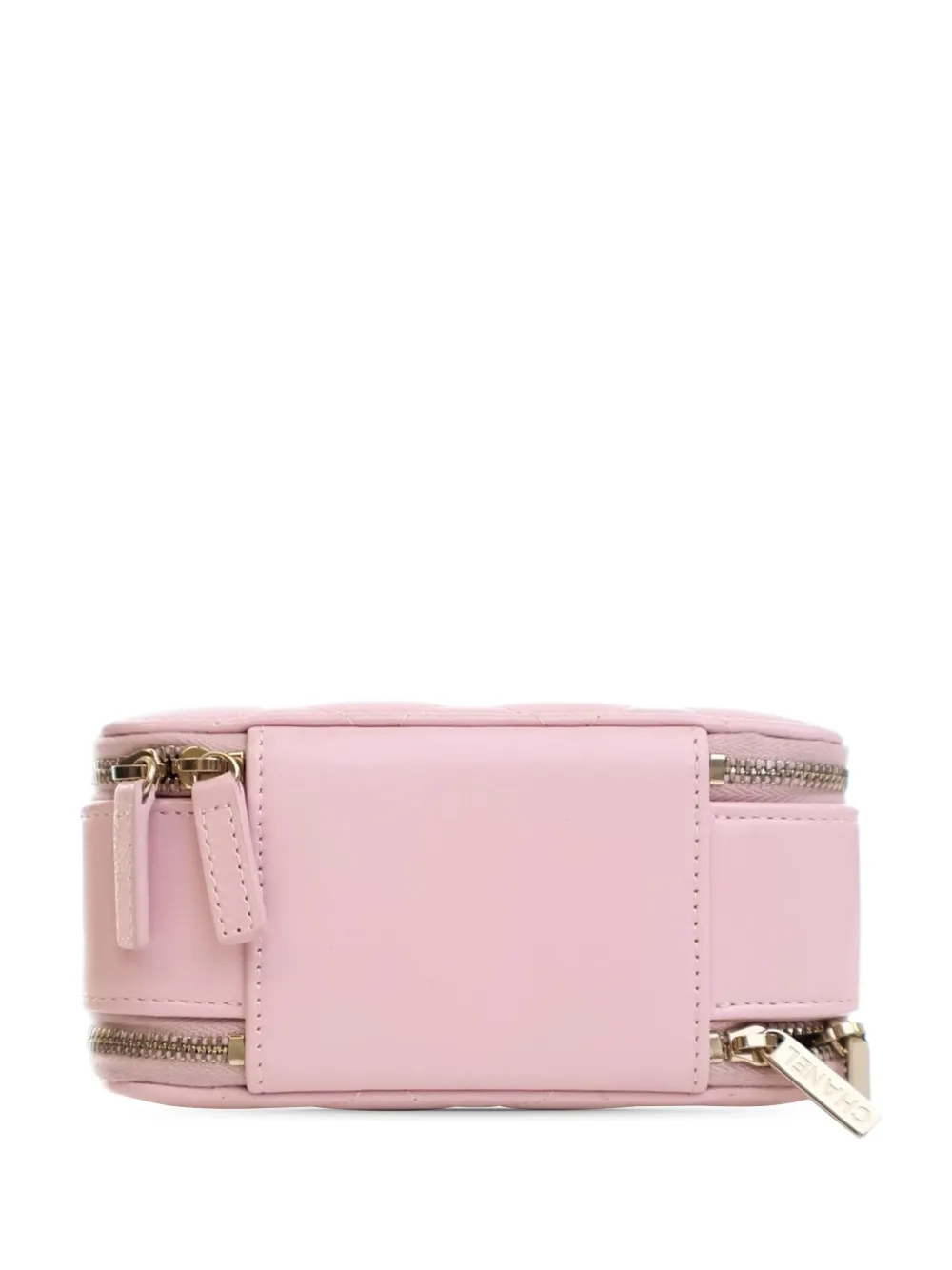 Pre-owned Chanel 2021-2025 Mini Cc Glazed Calfskin Double Zip Top Handle Vanity Case Satchel In Pink