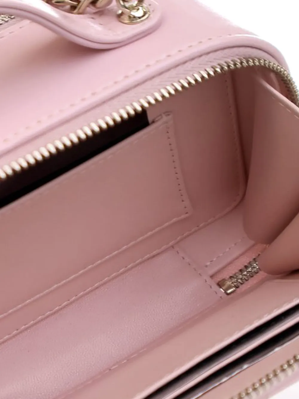 Pre-owned Chanel 2021-2025 Mini Cc Glazed Calfskin Double Zip Top Handle Vanity Case Satchel In Pink