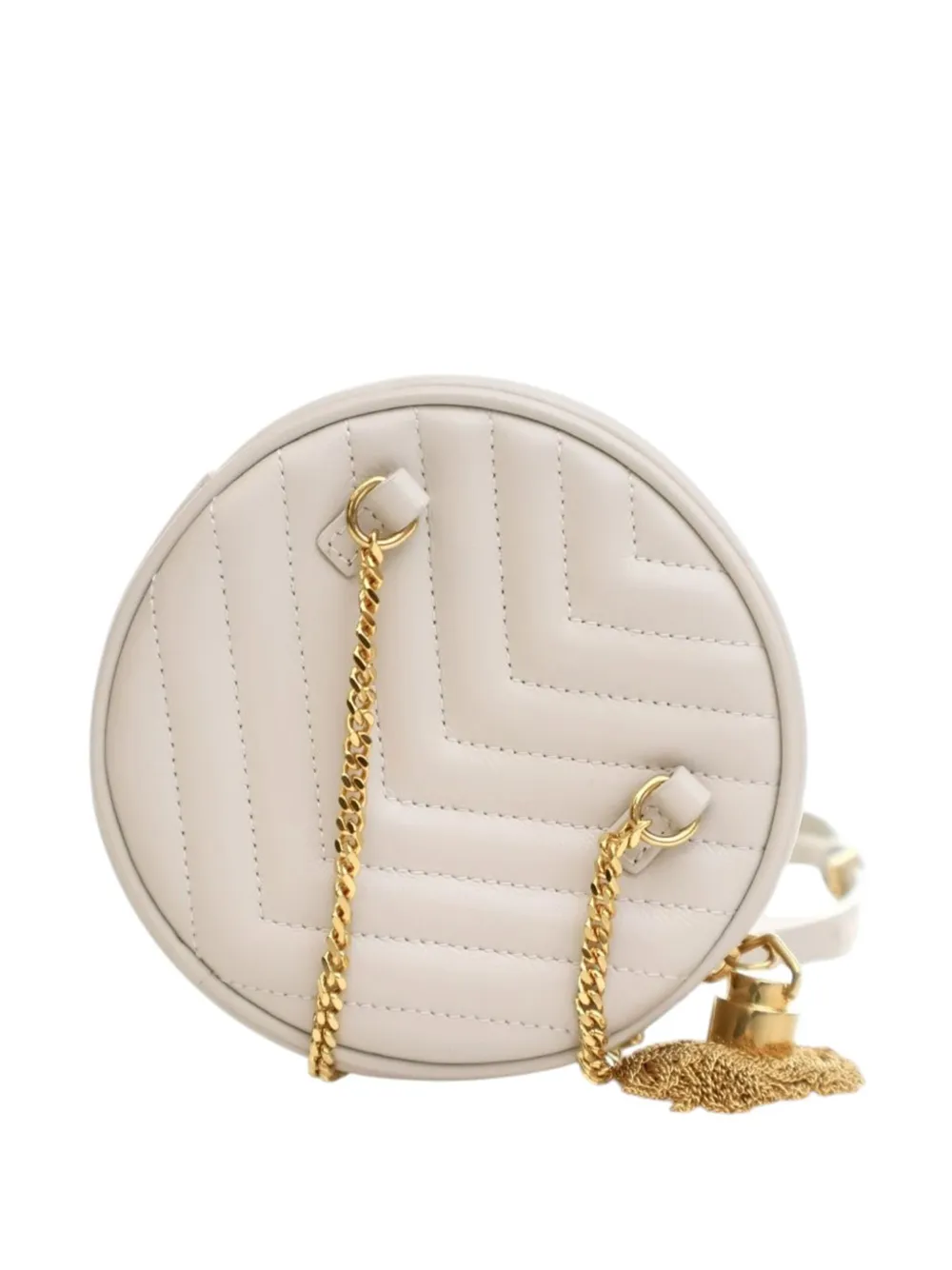 Pre-owned Saint Laurent 2022 Baby Chevron Calfskin Round Vinyle Belt Bag In White