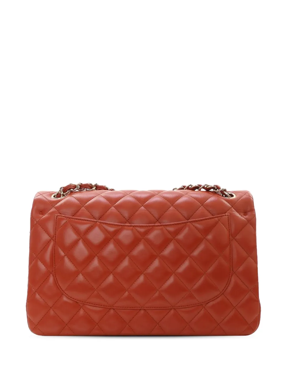 Pre-owned Chanel 2021-2025 Jumbo Classic Lambskin Double Flap Shoulder Bag In Red