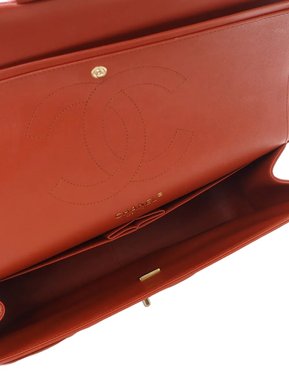 Pre-owned Chanel 2021-2025 Jumbo Classic Lambskin Double Flap Shoulder Bag In Red