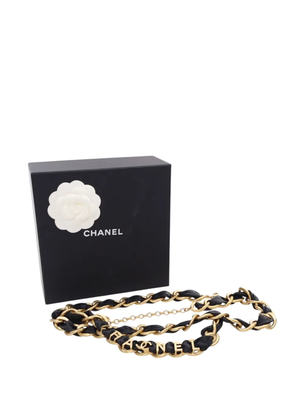 Pre-owned Chanel 2020 Cc Gold Plated Leather Woven Logo Layered Chain Belt In Black