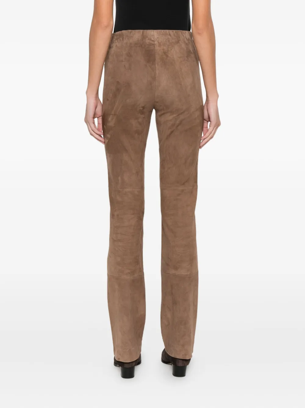 Via Masini 80 Leather Flared Leg Trousers In Brown