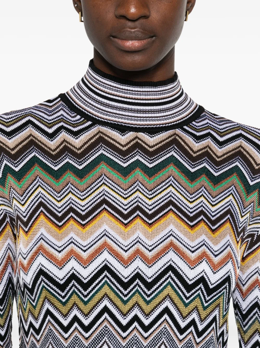 Missoni Midi-jurk met hoge hals en zigzag patroon Bruin