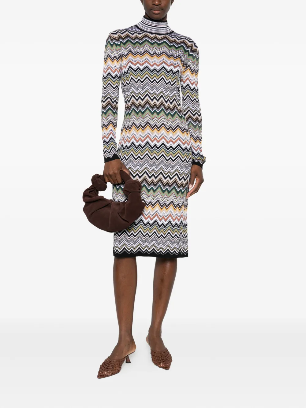 Missoni zig-zag high-neck midi dress - Bruin