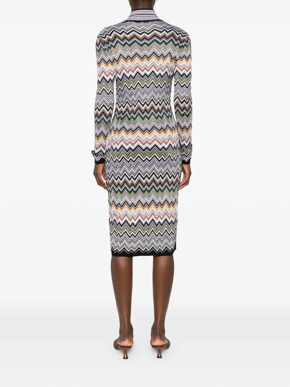 Missoni Midi-jurk met hoge hals en zigzag patroon Bruin