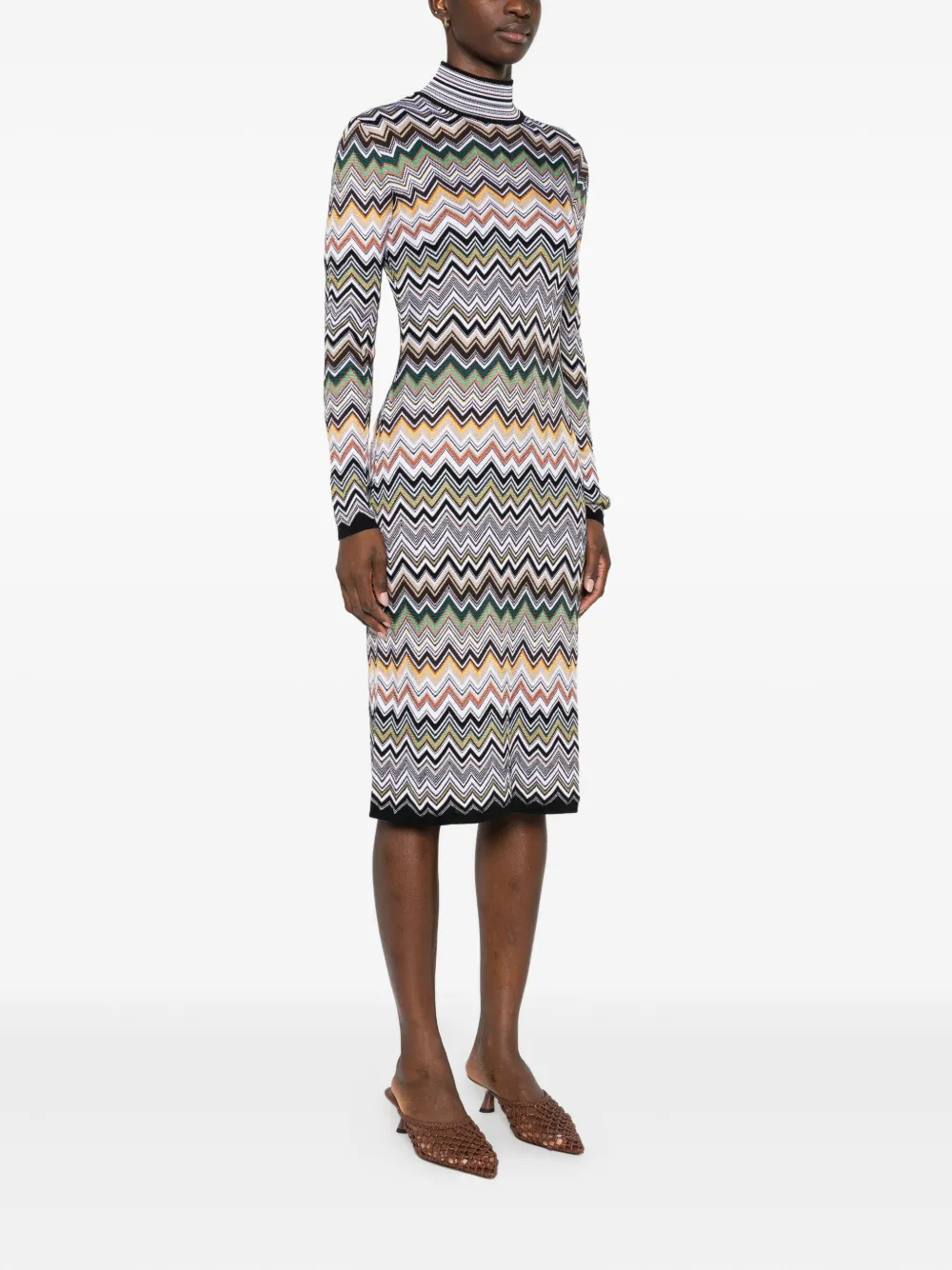 Missoni Midi-jurk met hoge hals en zigzag patroon Bruin