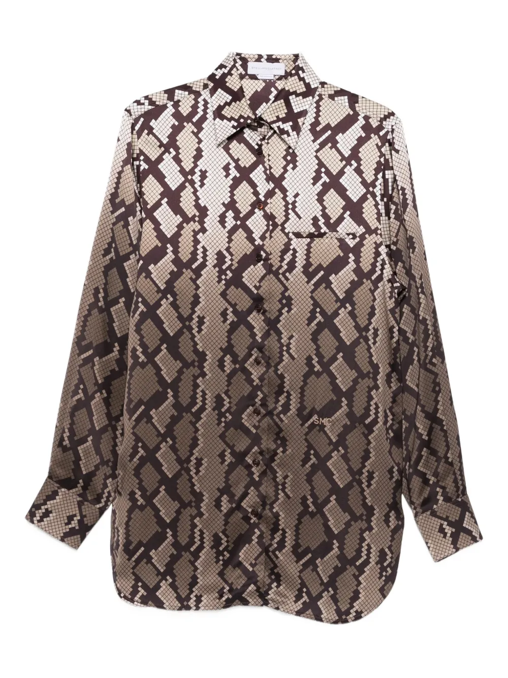 Stella Mccartney Long Sleeve Collared Shirt With Snake Print In Brown