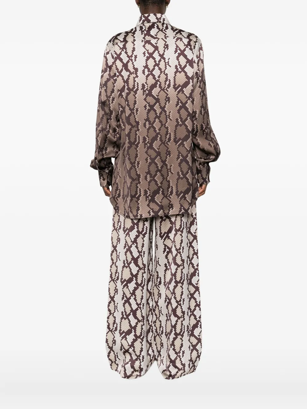Stella Mccartney Long Sleeve Collared Shirt With Snake Print In Brown
