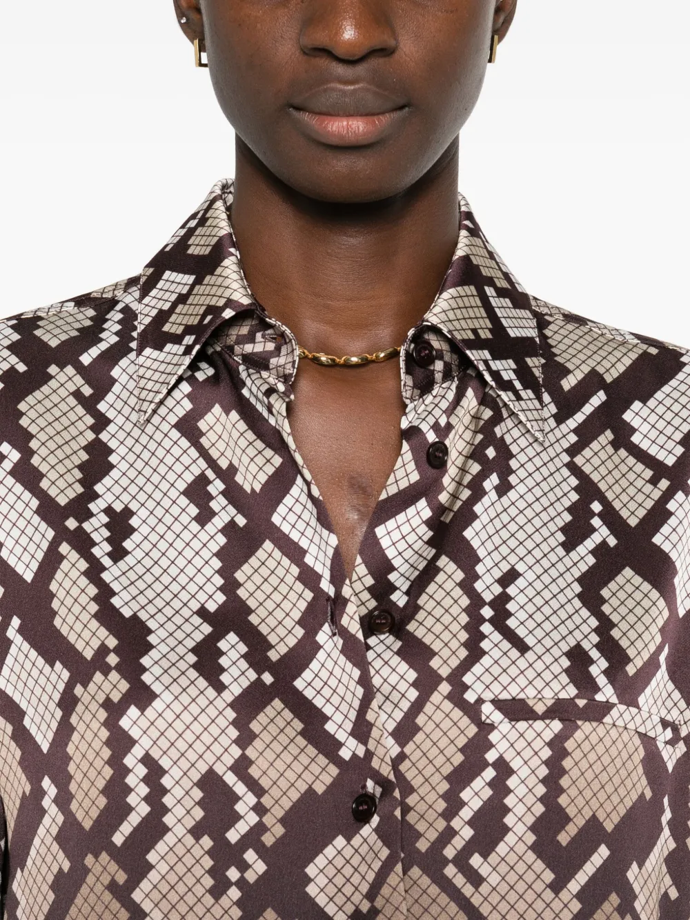 Stella Mccartney Long Sleeve Collared Shirt With Snake Print In Brown