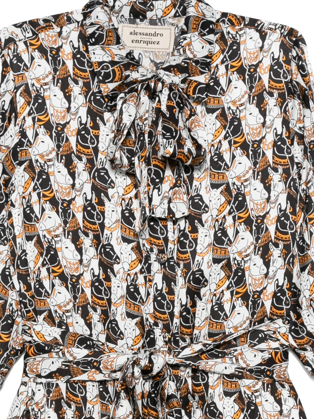 Alessandro Enriquez Tie-neck Graphic-print Dress In Pattern