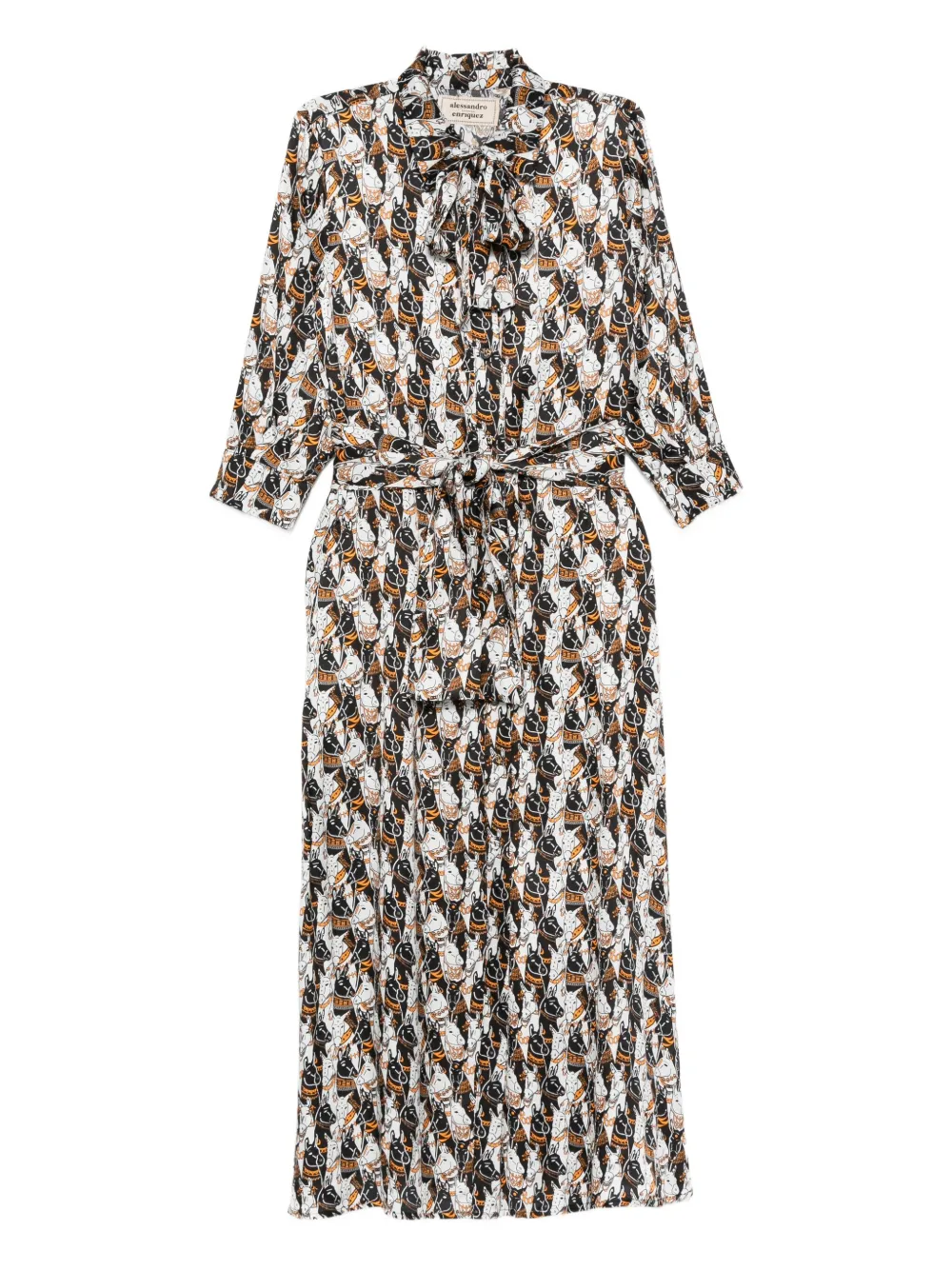 Alessandro Enriquez Tie-neck Graphic-print Dress In Pattern