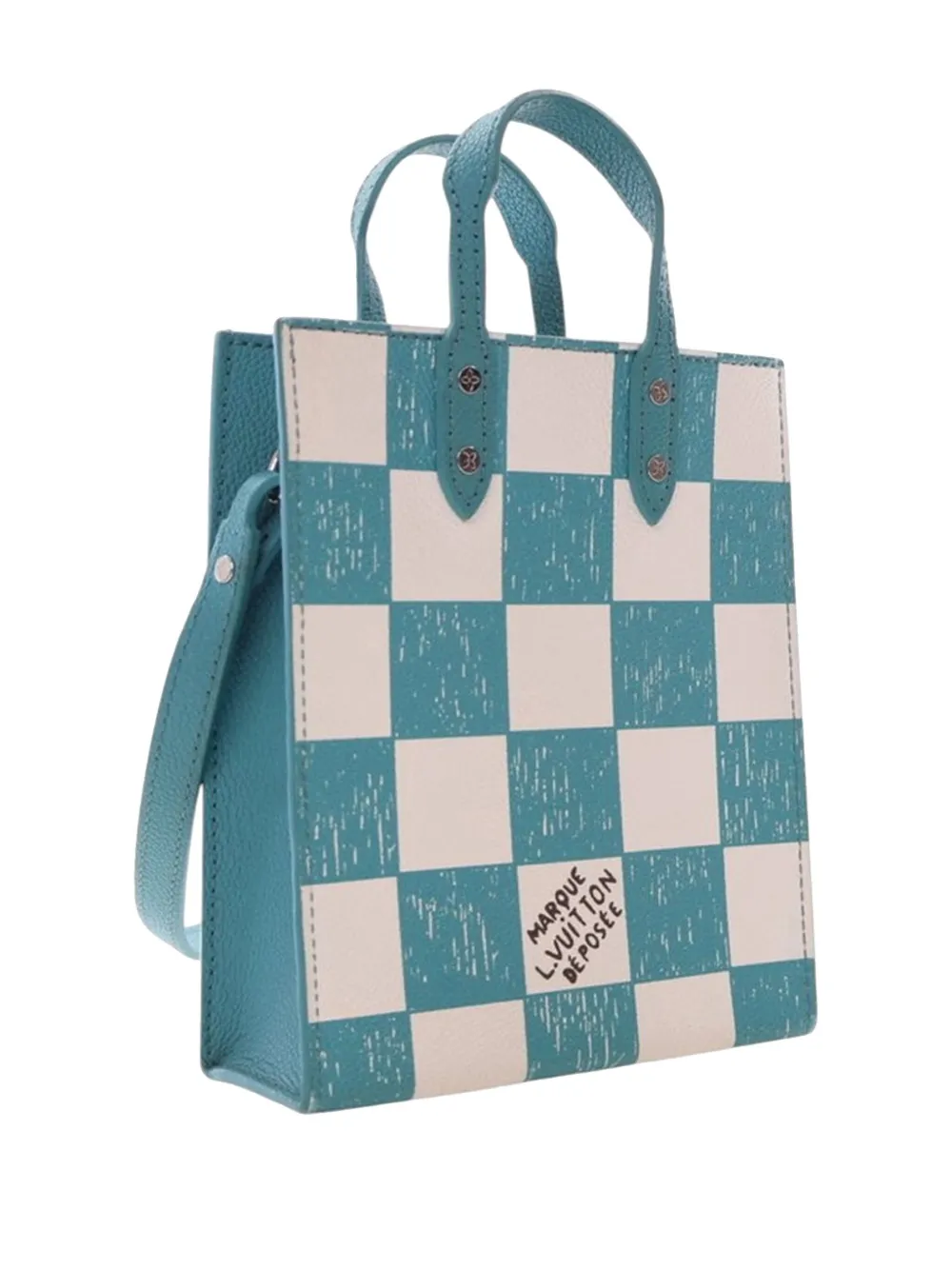 Pre-owned Louis Vuitton 2021-2025 Damier Checkerboard Sac Plat Xs Satchel In Blue