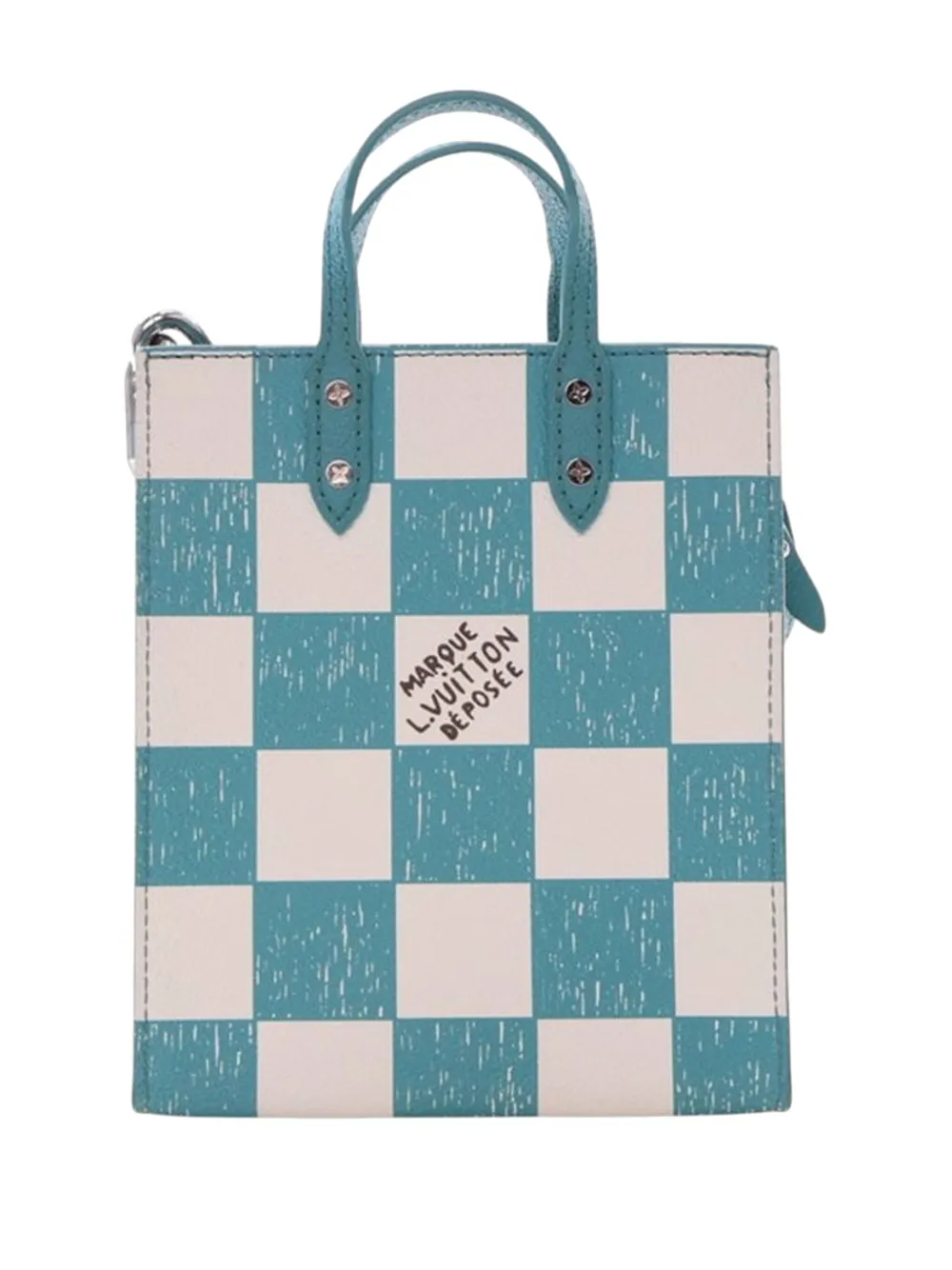 Pre-owned Louis Vuitton 2021-2025 Damier Checkerboard Sac Plat Xs Satchel In Blue