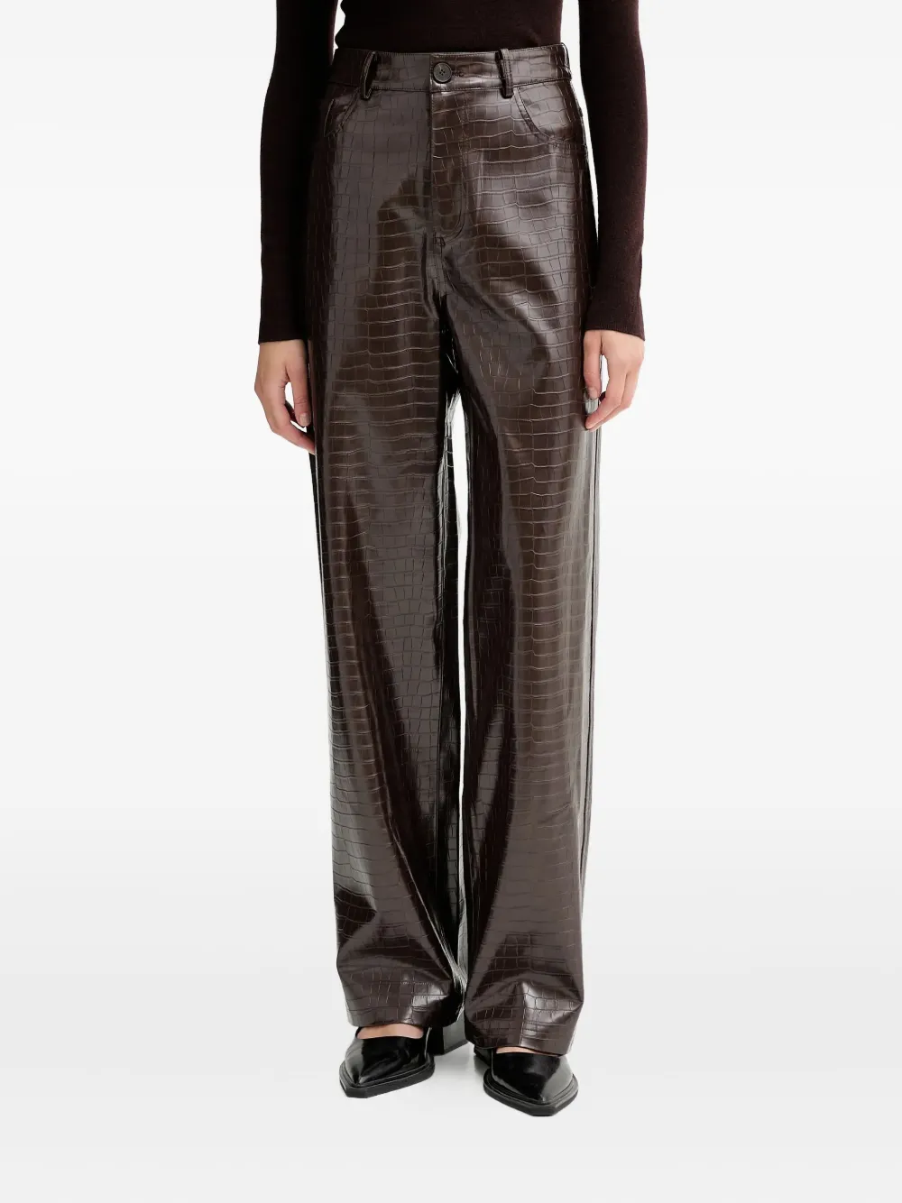 Isabelle Blanche crocodile-embossed trousers | Brown | Image 1