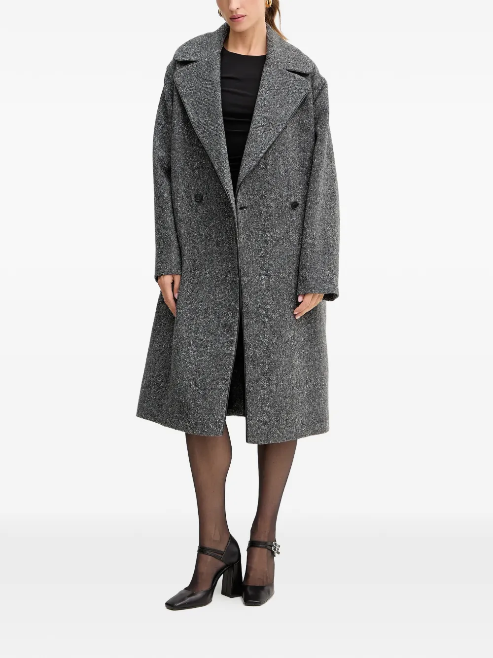  Iceberg Belted Double-breasted Coat - Grey 