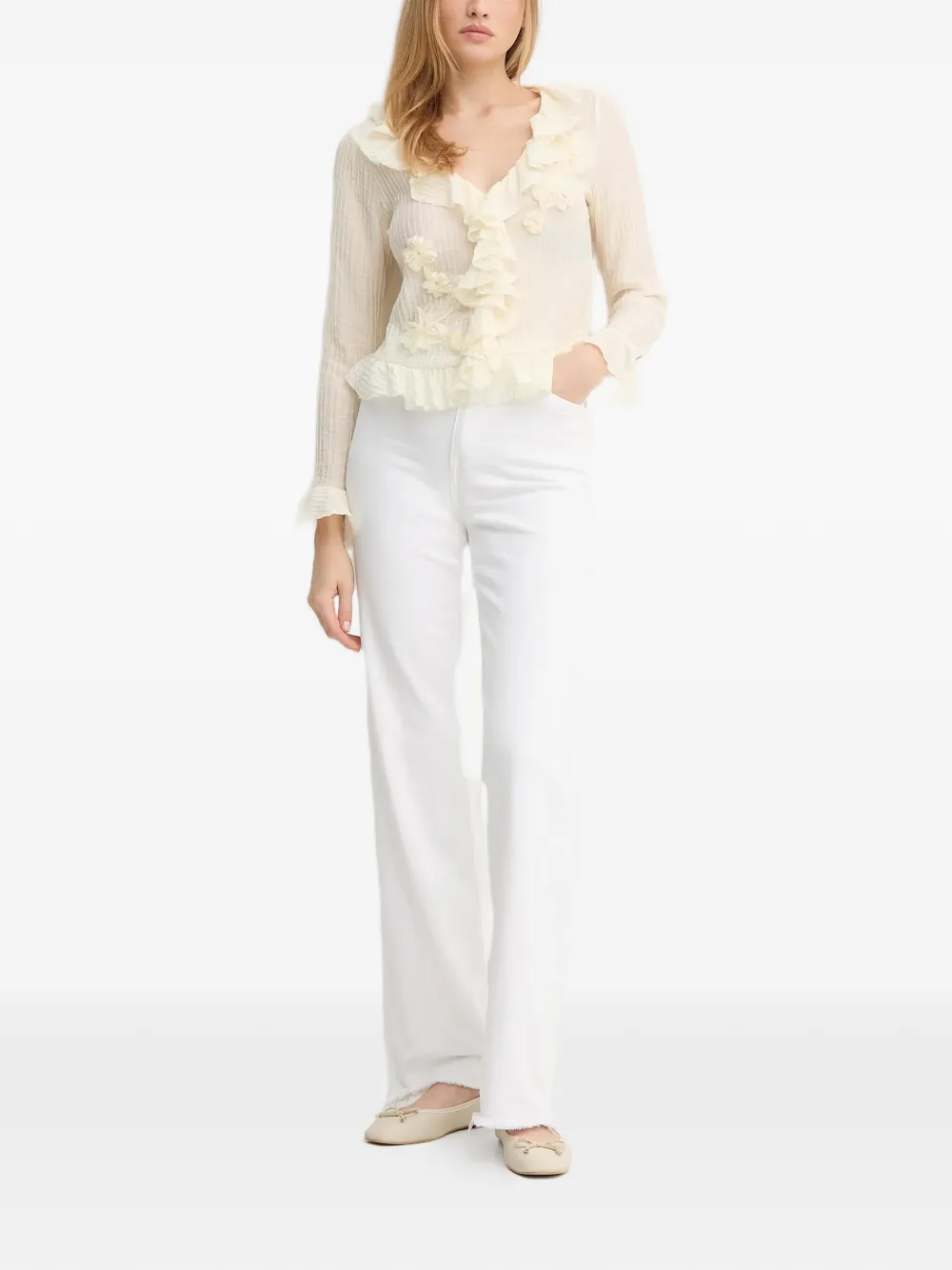  Hoss Intropia Ruffled Floral Blouse - Neutrals 