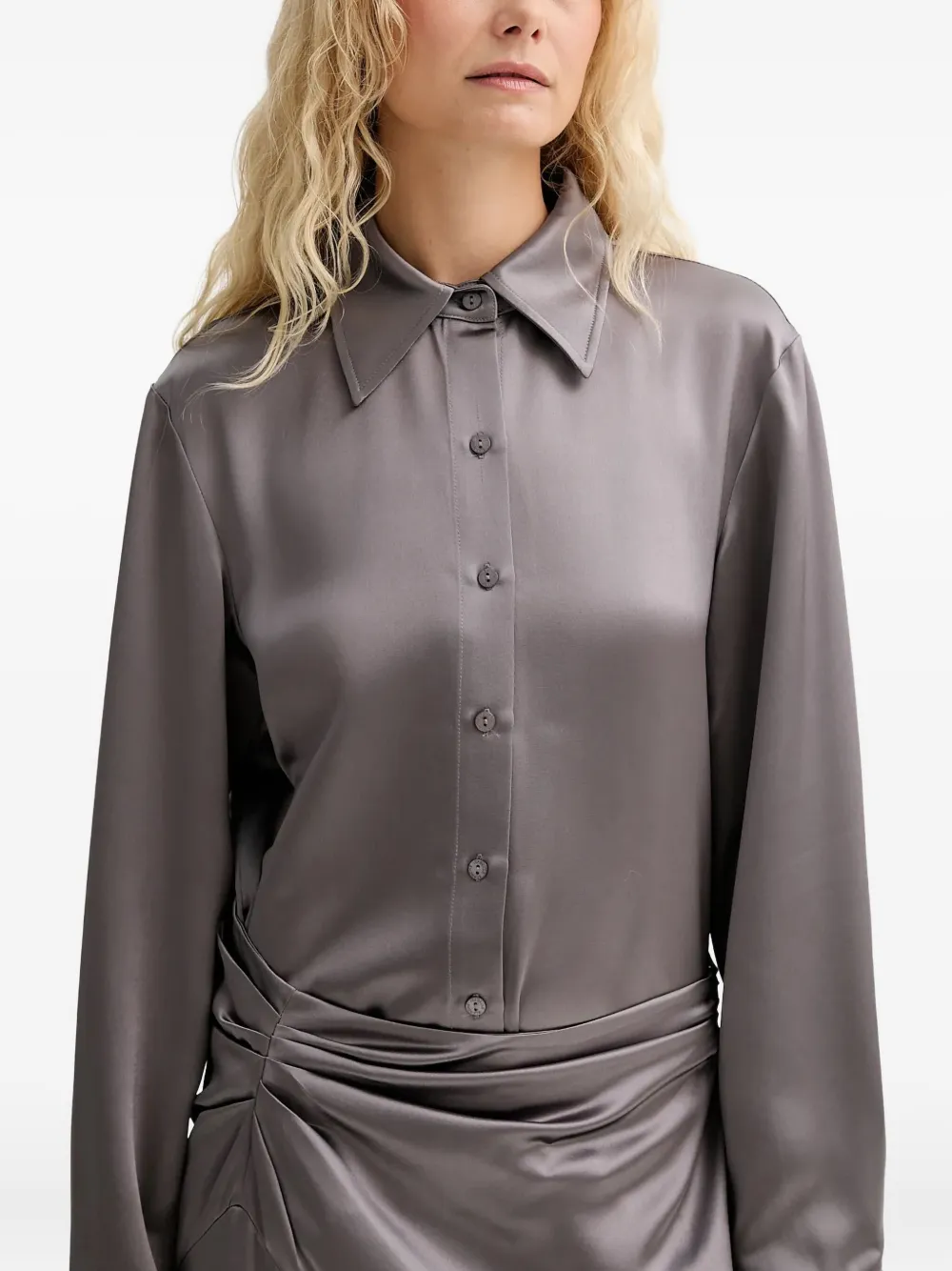 Isabelle Blanche Maxi-blousejurk met ruches Grijs