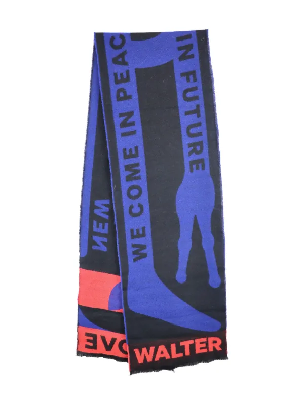 Walter Van Beirendonck New graphic-jacquard Scarf | Blue | FARFETCH AO