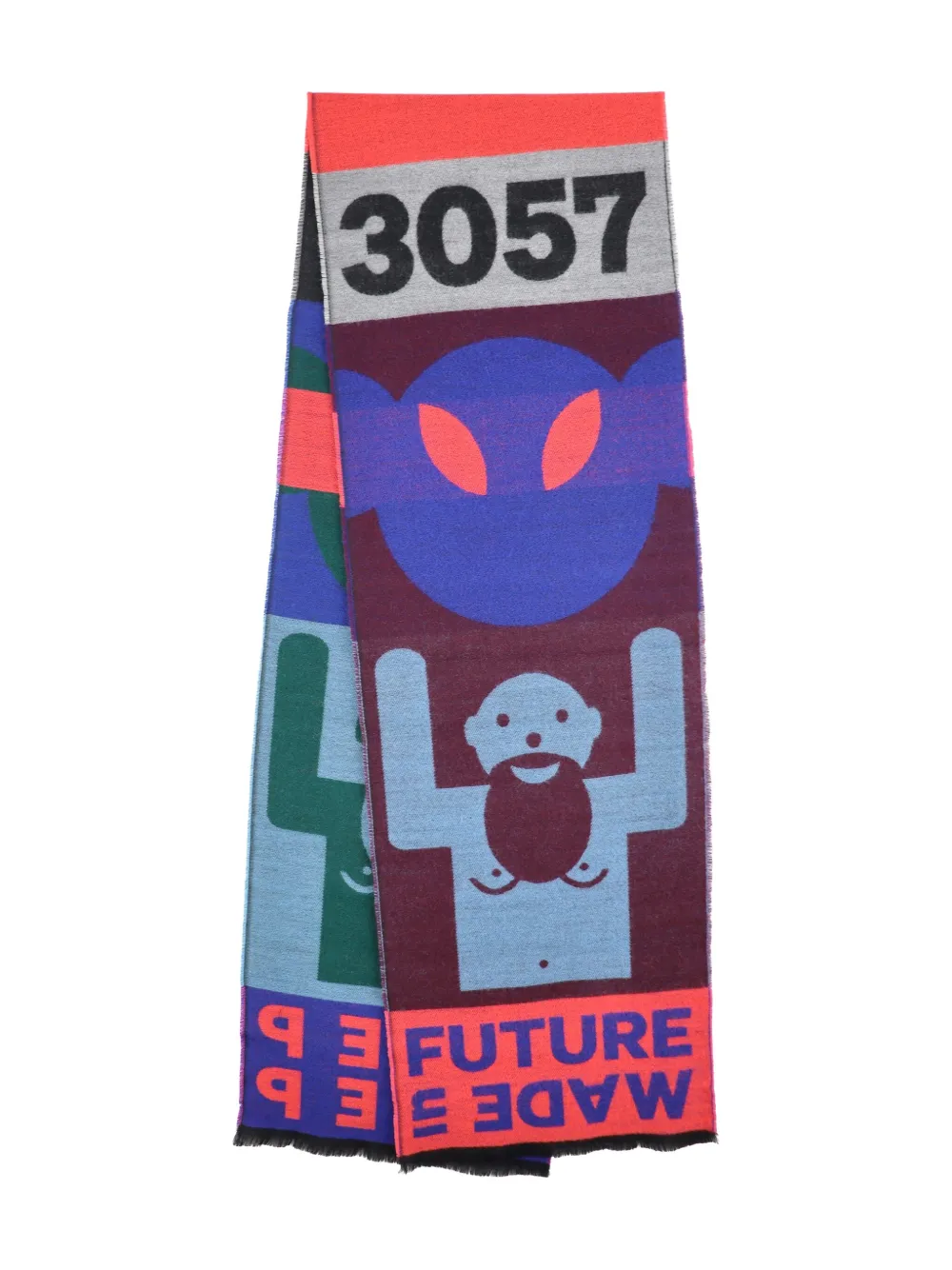 Walter Van Beirendonck Beep Beep Graphic Scarf In Brown