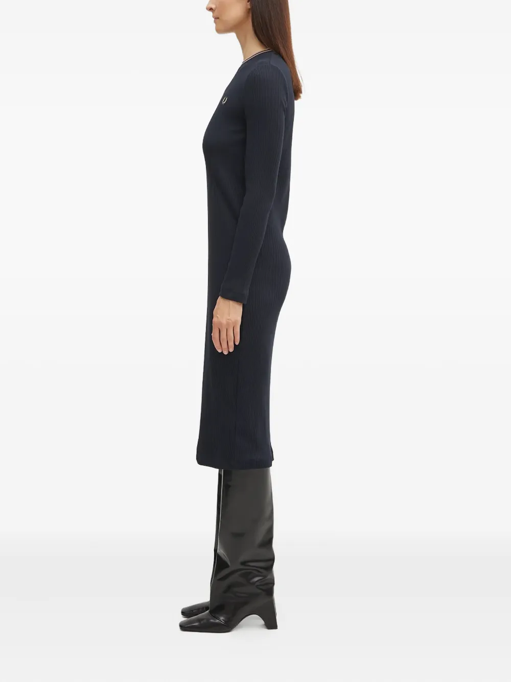 Fred Perry Logo-embroidered Ribbed-knit Midi Dress In Black