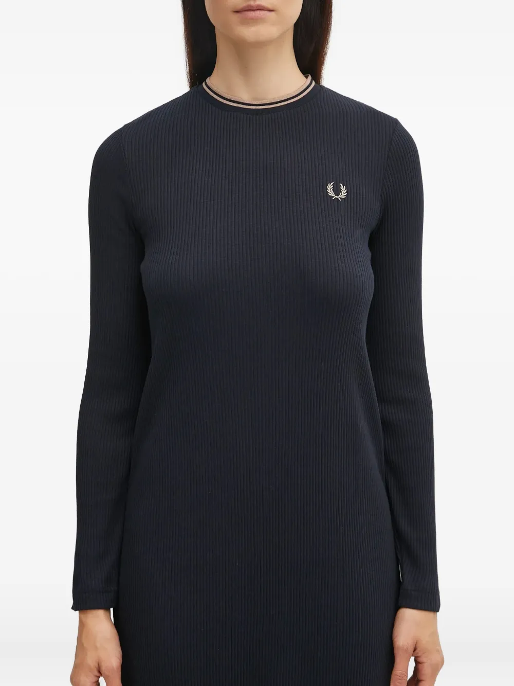 Fred Perry Logo-embroidered Ribbed-knit Midi Dress In Black