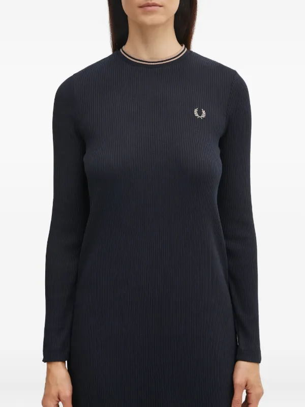Fred Perry Logo-embroidered Ribbed-knit Midi Dress - Black