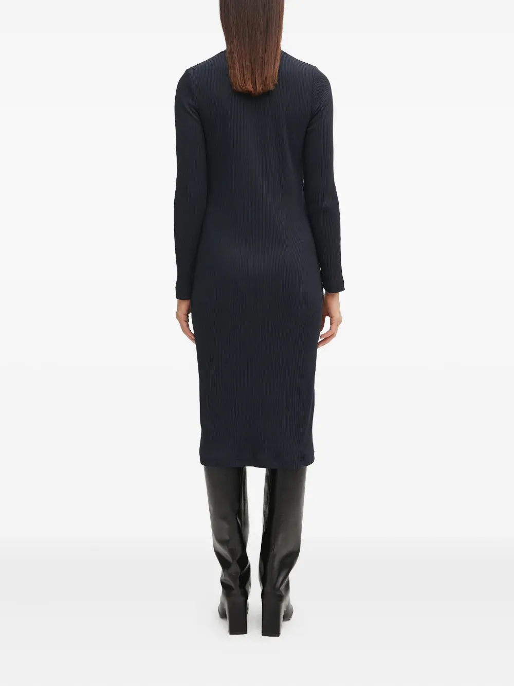 Fred Perry Logo-embroidered Ribbed-knit Midi Dress In Black