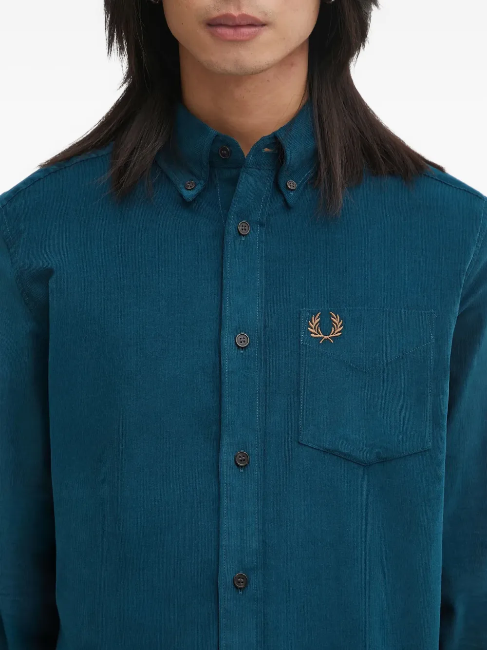 Fred Perry Ribfluwelen overhemd met geborduurd logo Blauw