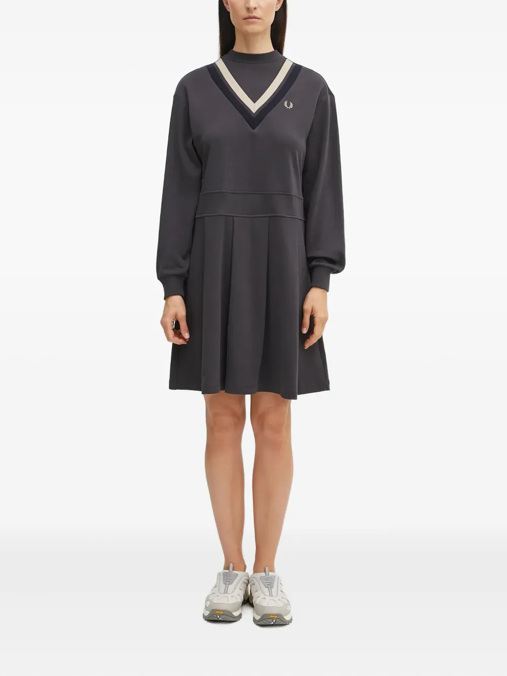 Fred Perry Logo-embroidered Mini Dress In Gray