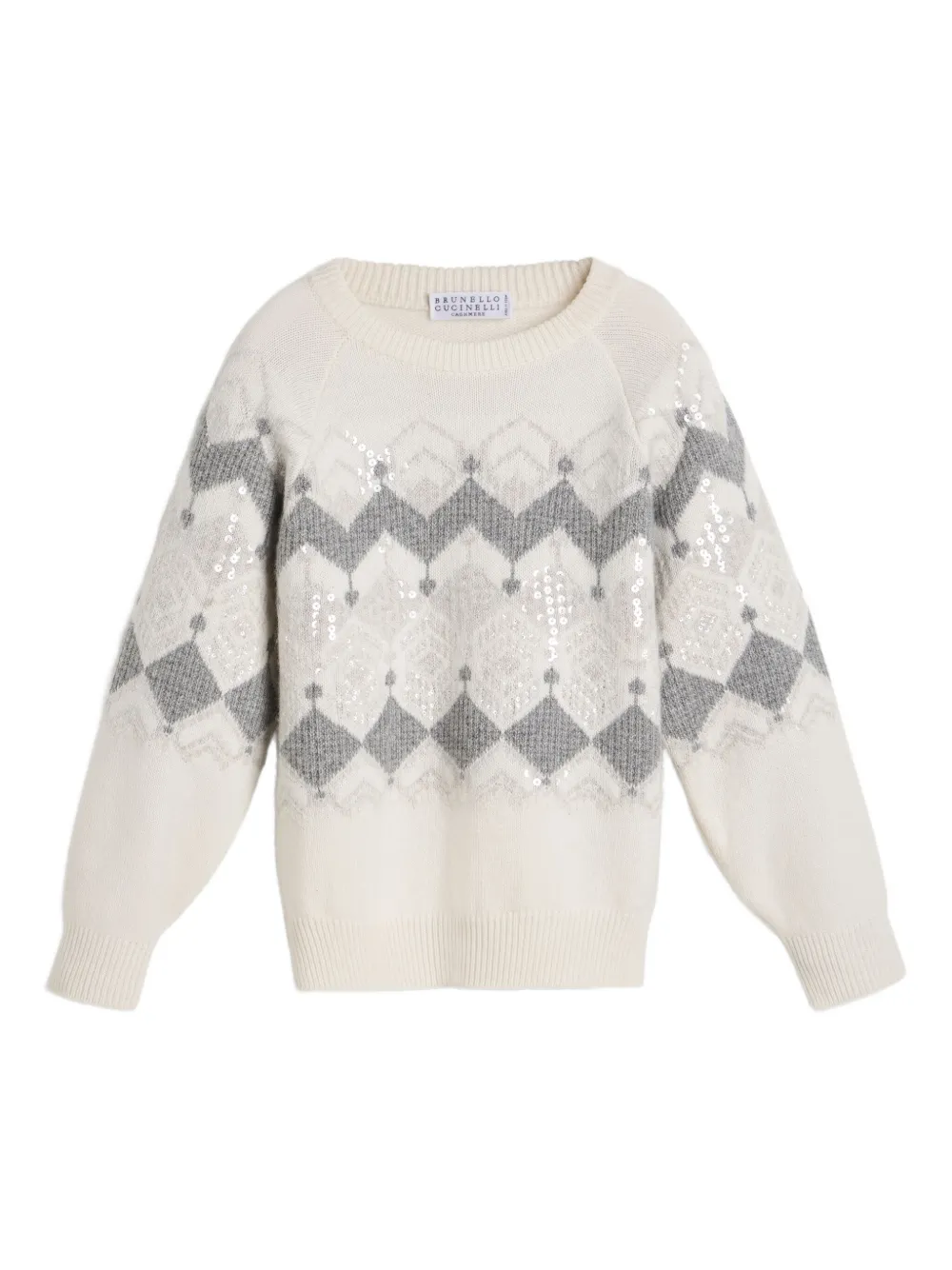 Brunello Cucinelli Kids jacquard sequin sweater | Neutrals | Image 1