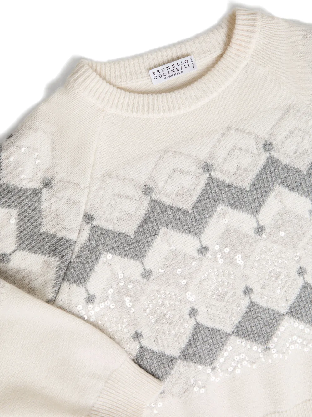 Brunello Cucinelli Kids Trui met jacquard en pailletten Beige