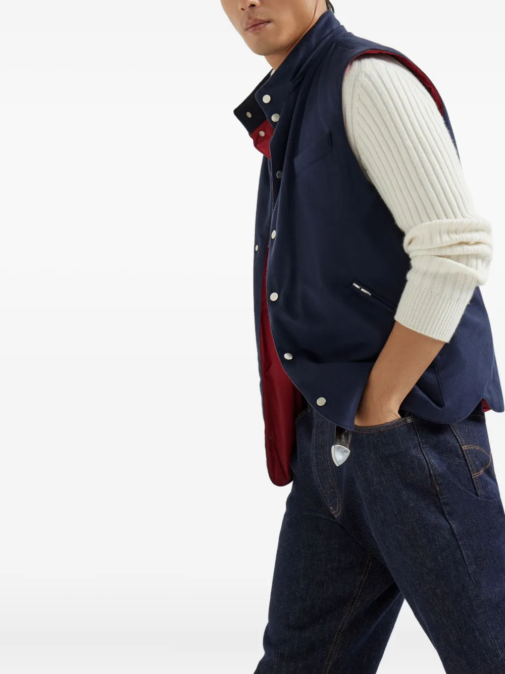 Brunello Cucinelli Gilet met afneembare capuchon Blauw