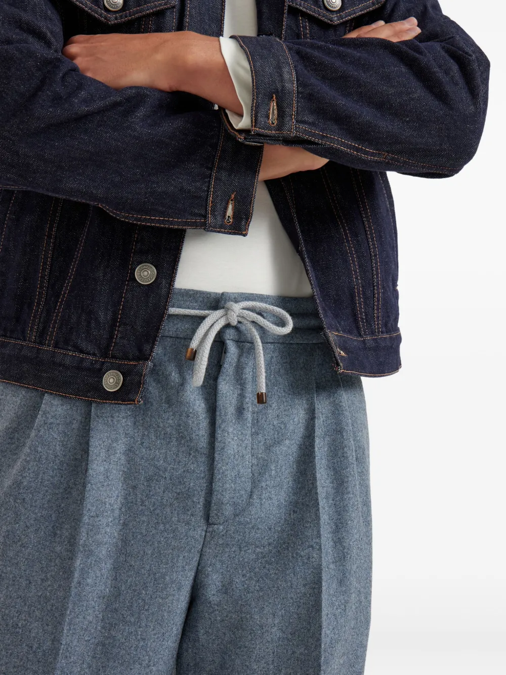 Brunello Cucinelli Trousers With Double Pleats And Drawstring In Blue