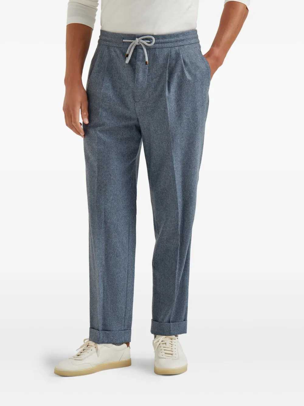 Brunello Cucinelli Trousers With Double Pleats And Drawstring In Blue