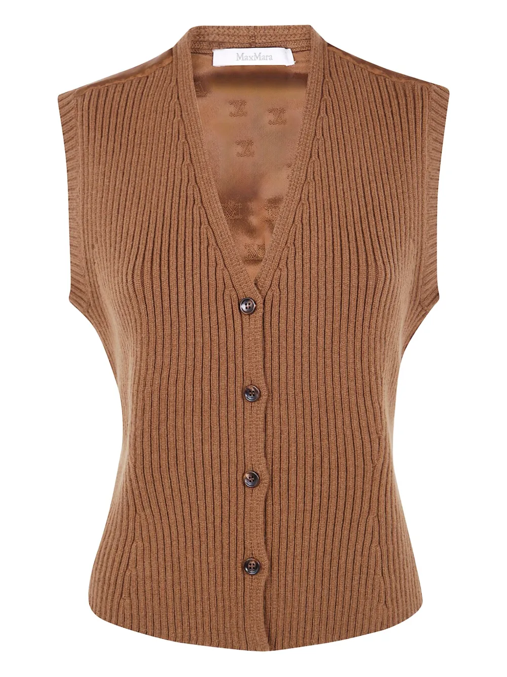Max Mara V-neck Ribbed-knit Vest In Brown