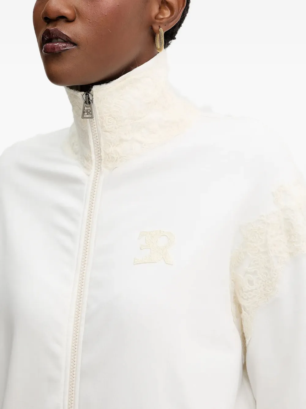 Ermanno Scervino Lace-detail Zip-up Sweatshirt In White