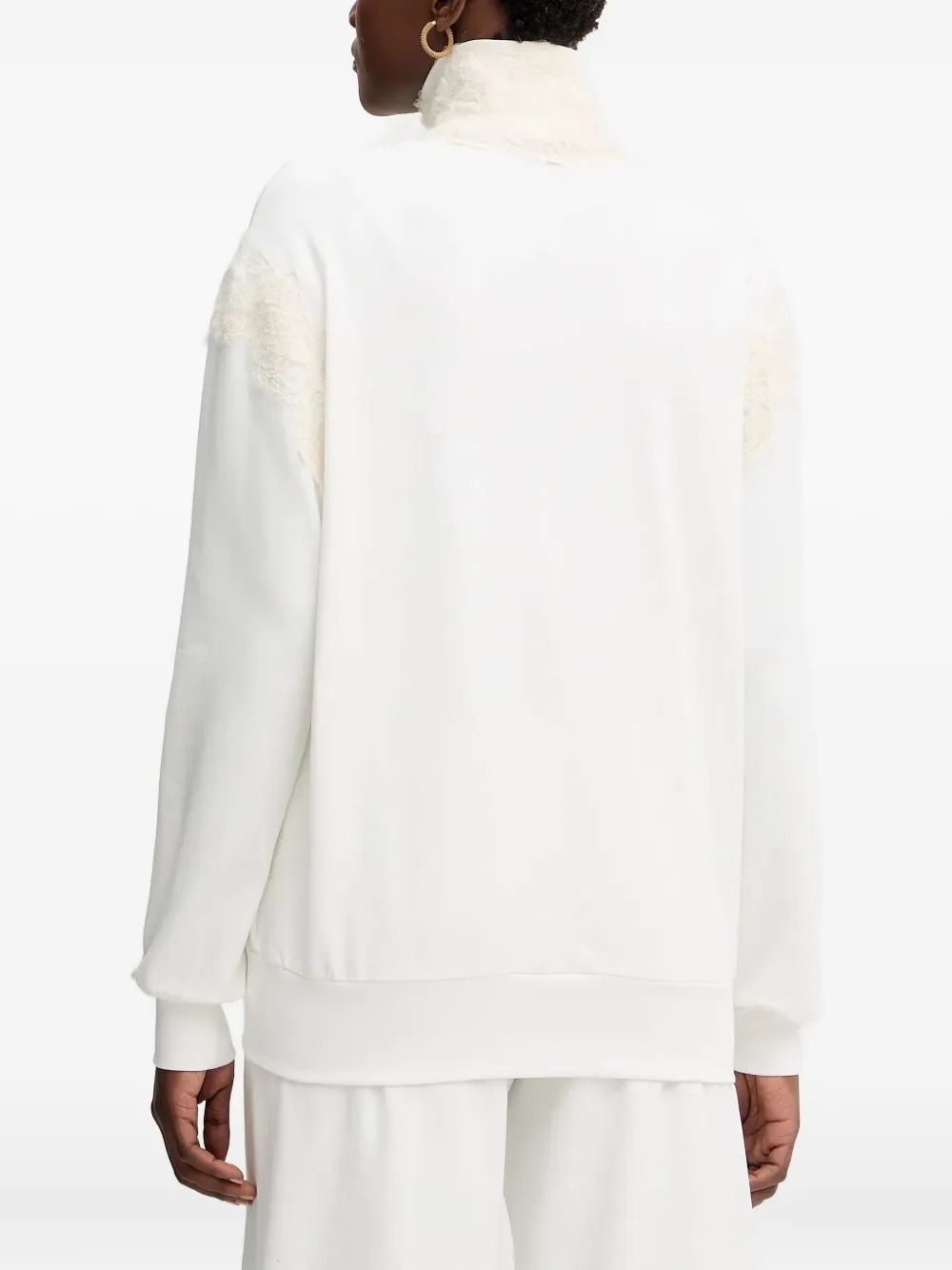 Ermanno Scervino Lace-detail Zip-up Sweatshirt In White