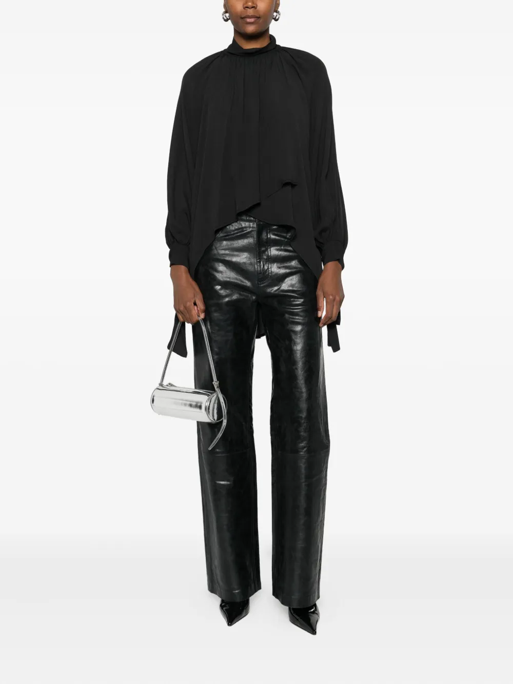 Dixie High-neck Asymmetric Blouse In Black