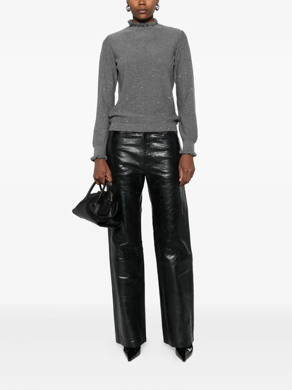 Dixie Ruffled-neck Sweater In Gray