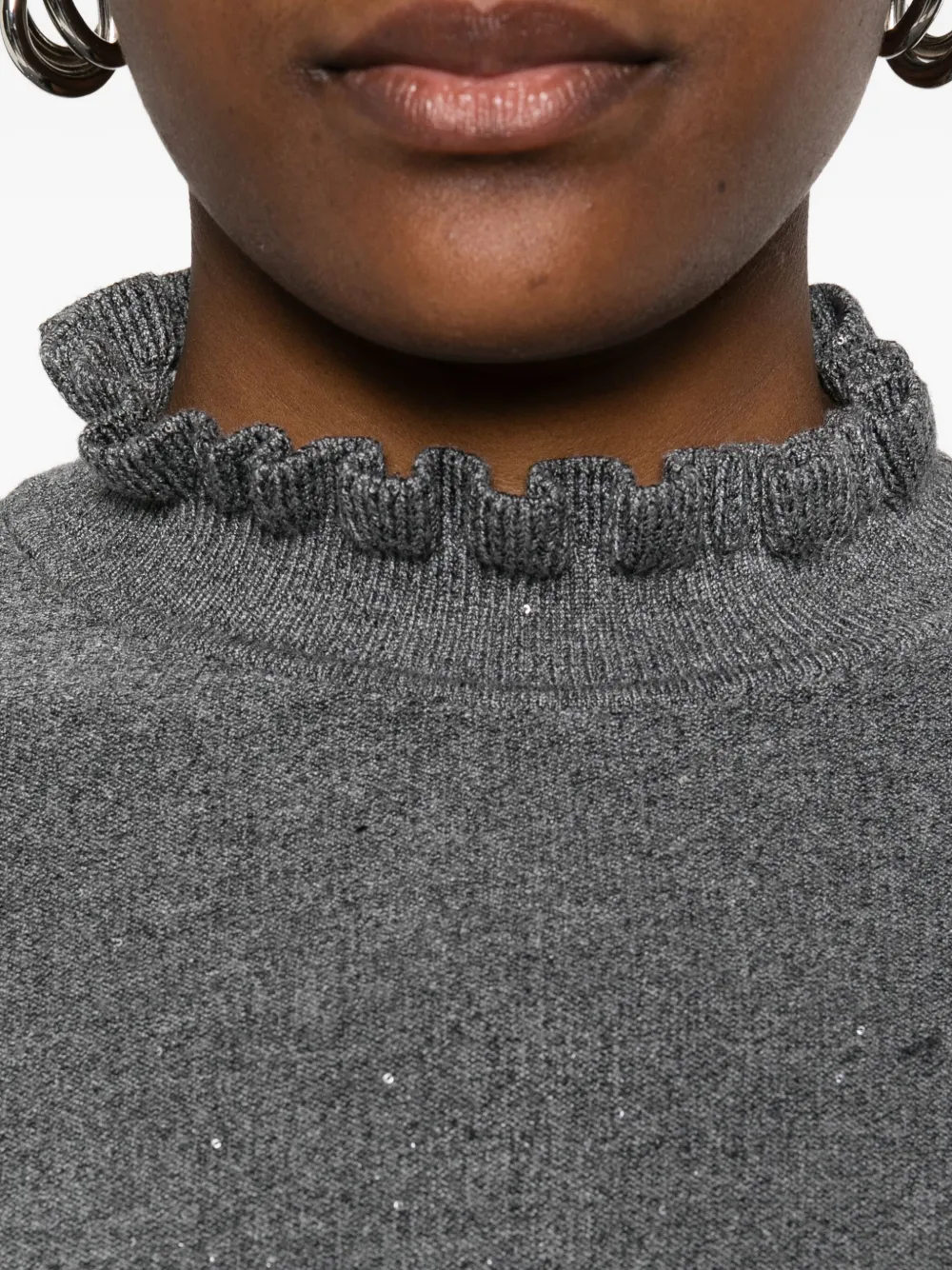 Dixie Ruffled-neck Sweater In Gray