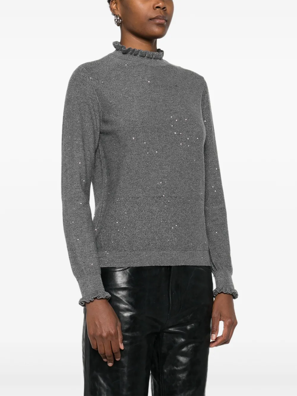 Dixie Ruffled-neck Sweater In Gray