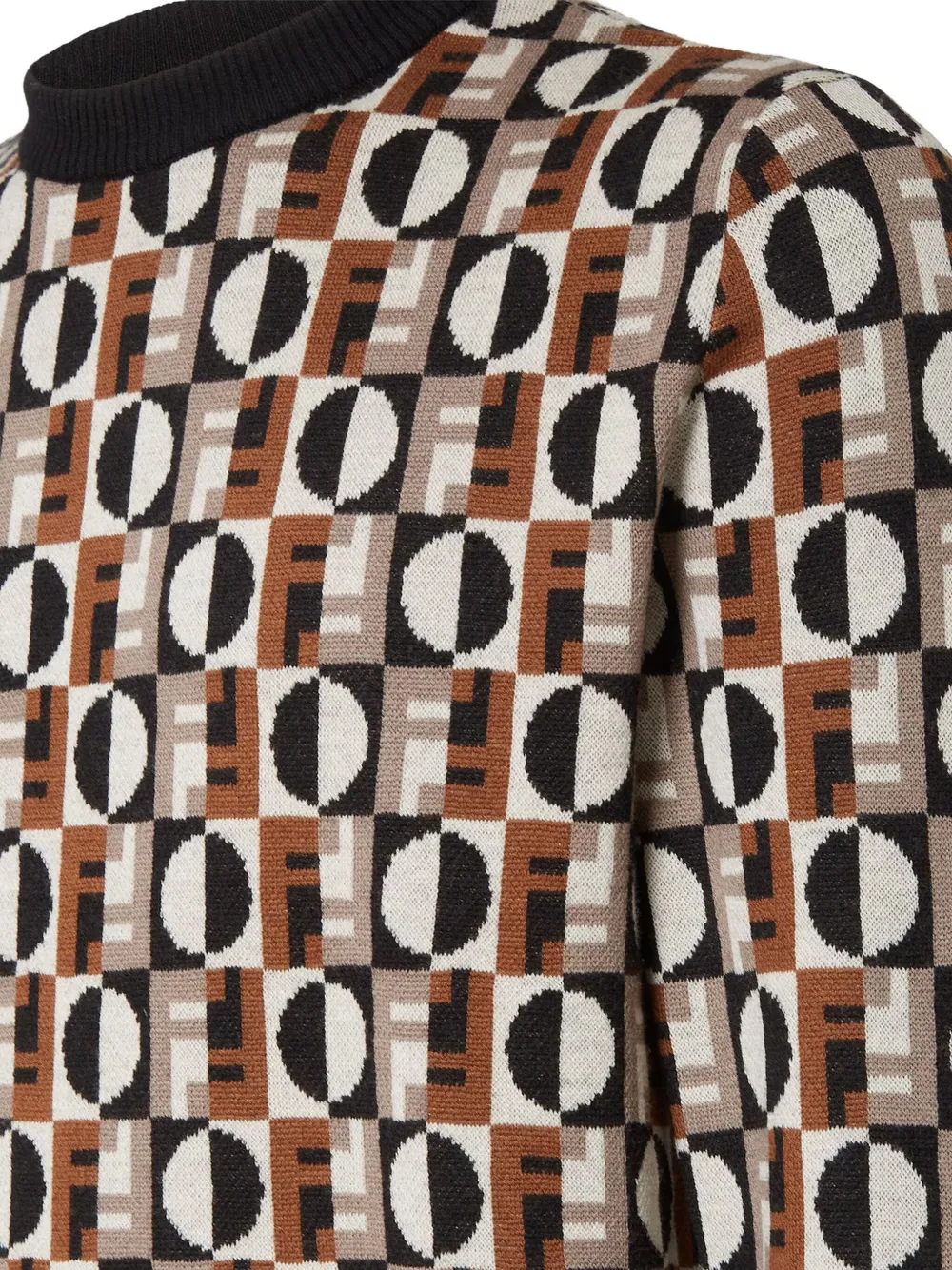 Fendi Crew Neck Sweater Geometric Design In Multi