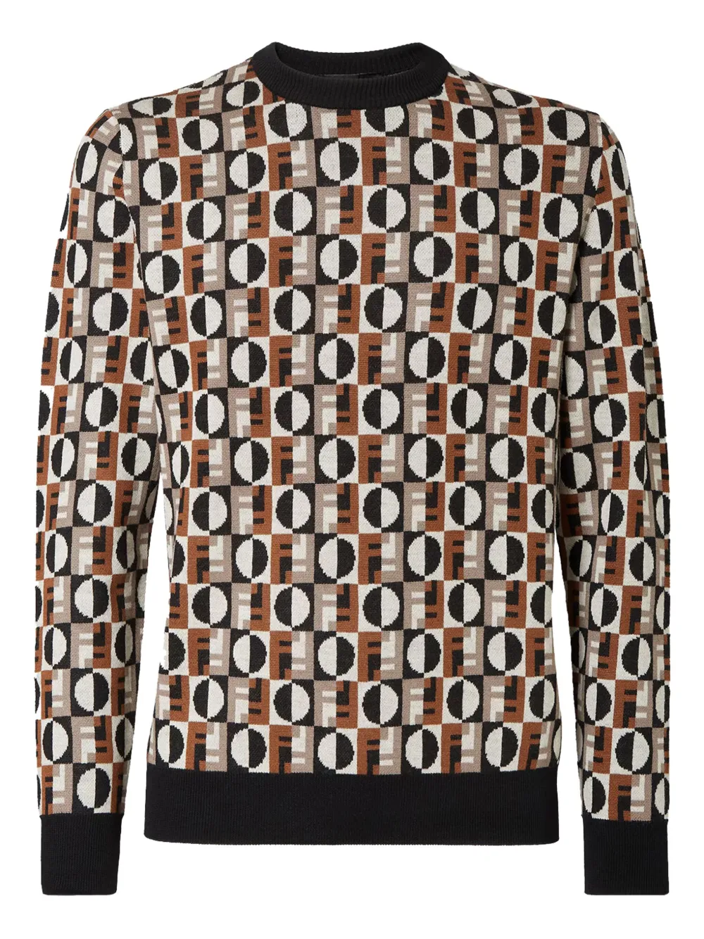 Fendi Crew Neck Sweater Geometric Design In Multi