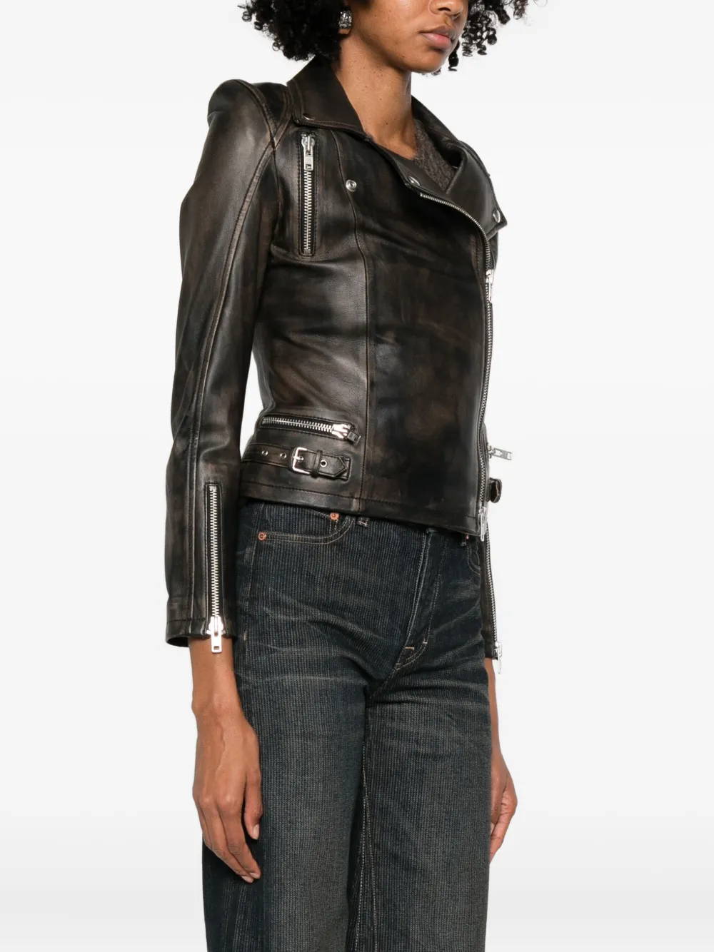 Sword 6.6.44 Zip-up Leather Jacket In Black